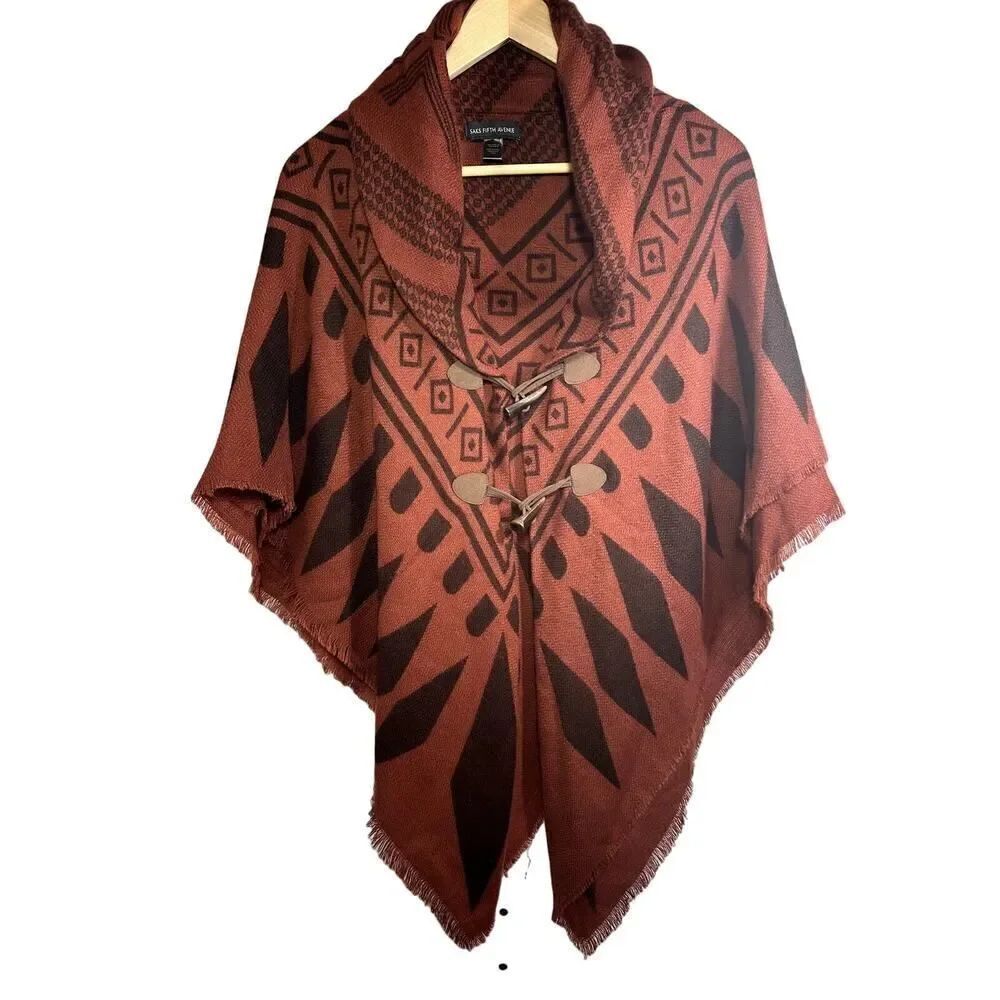 SAKS FIFTH AVENUE Women's Aztec Print Cape/Poncho/Wrap Brown One Size Fits Most